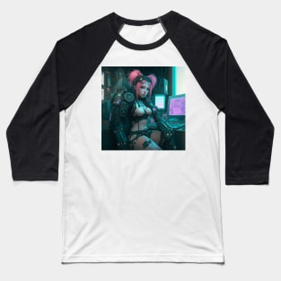 Cyberpunk Pink Hair Hacker Baseball T-Shirt